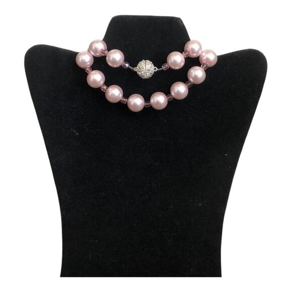 Handmade Light Pink Pearl Like Beads Long Necklace Matching Dangle Earrings Set - Picture 8 of 10